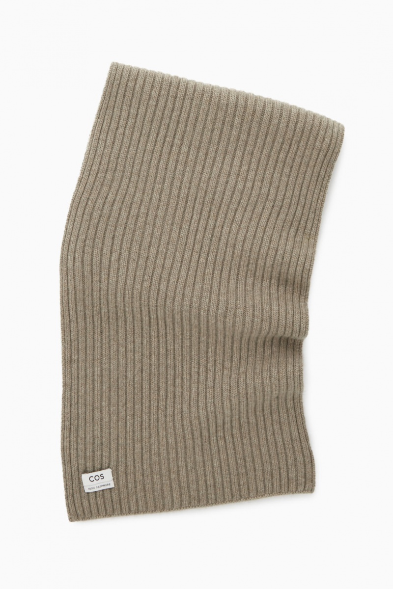 Women's COS Chunky Ribbed-Knit Pure Cashmere Scarf Beige NZ-91TUOEGWK