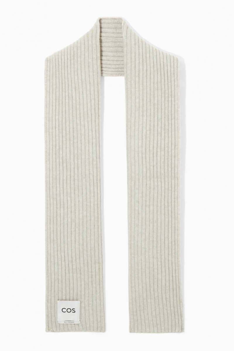 Women's COS Chunky Ribbed Pure Cashmere Scarf White NZ-97EUDRTQY