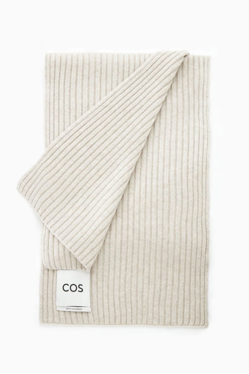 Women's COS Chunky Ribbed Pure Cashmere Scarf White NZ-97EUDRTQY