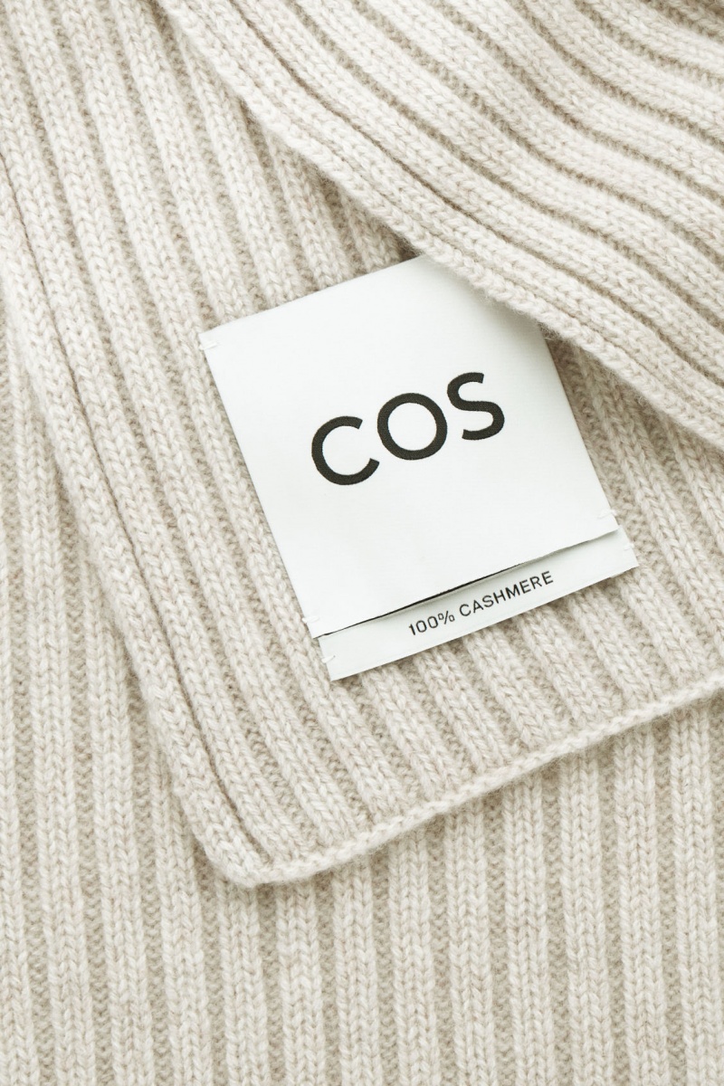 Women's COS Chunky Ribbed Pure Cashmere Scarf White NZ-97EUDRTQY