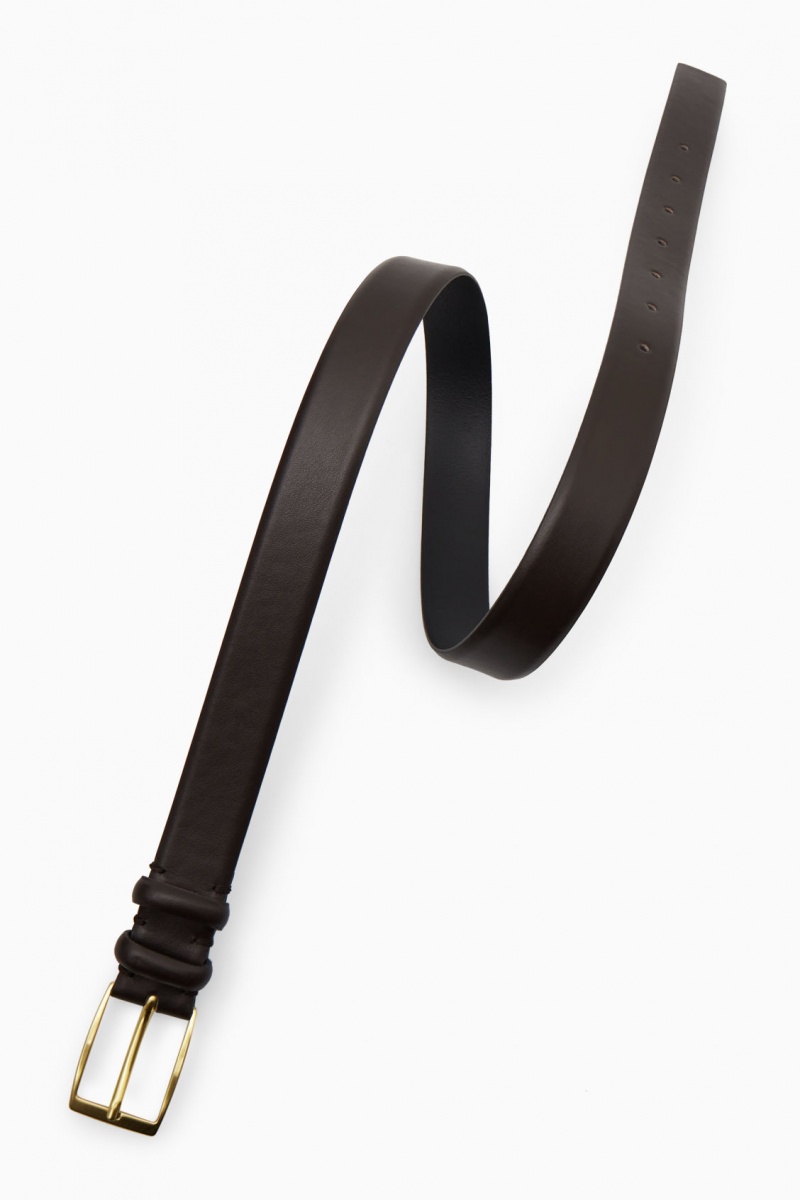 Women's COS Classic Leather Belts Dark Brown NZ-23AGCKDHU