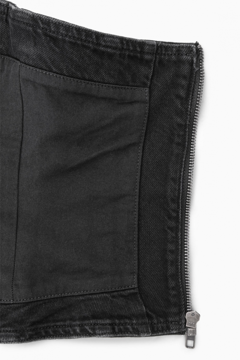 Women's COS Coated-Denim Bustier Bras Black NZ-89DRKVOJZ