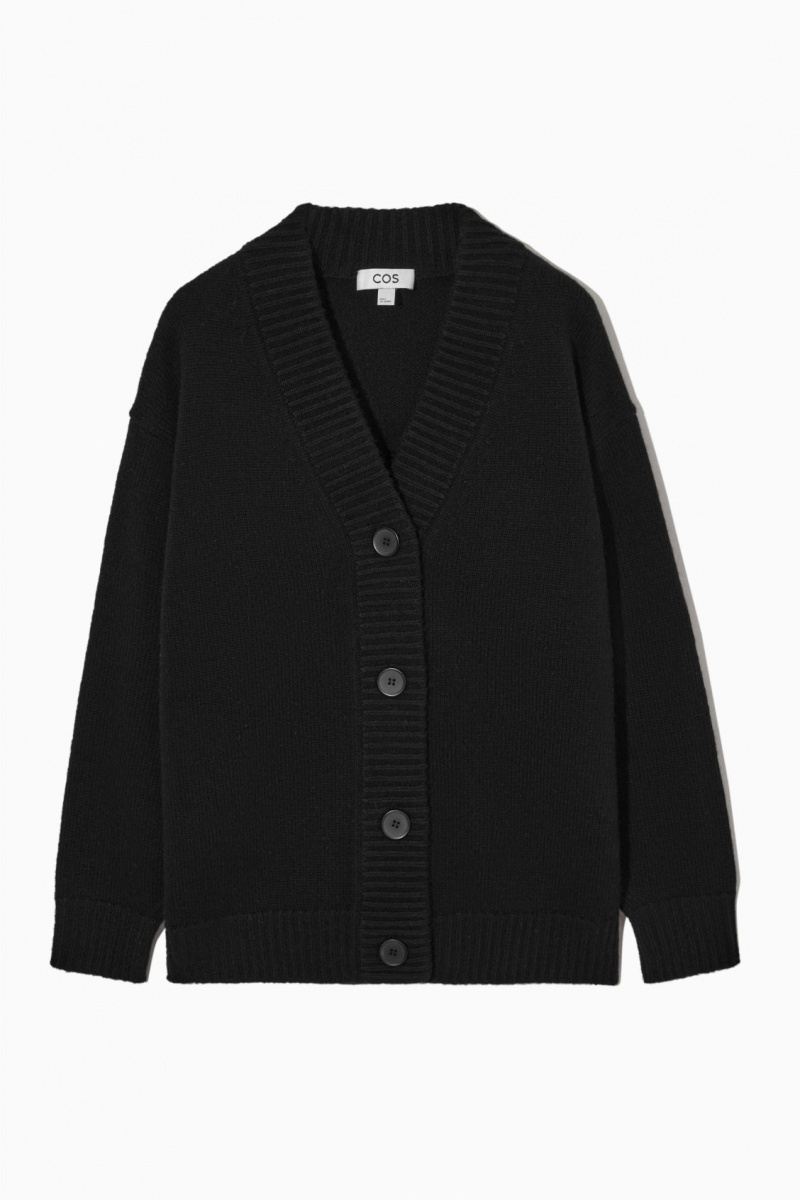 Women's COS Cocooning Wool V-Neck Cardigan Black NZ-16HTSAWDP