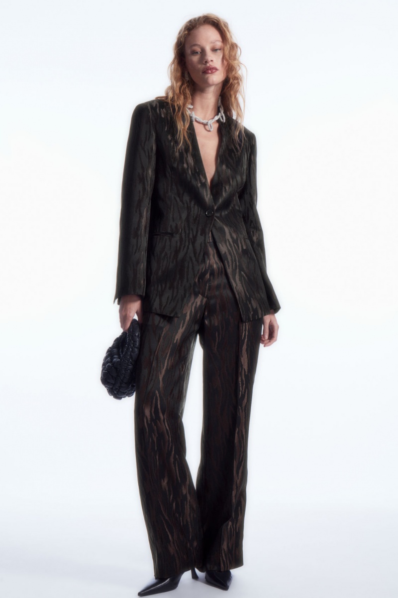 Women's COS Collarless Zebra-Jacquard Blazer Dark Brown / Black NZ-39GDTAUXS
