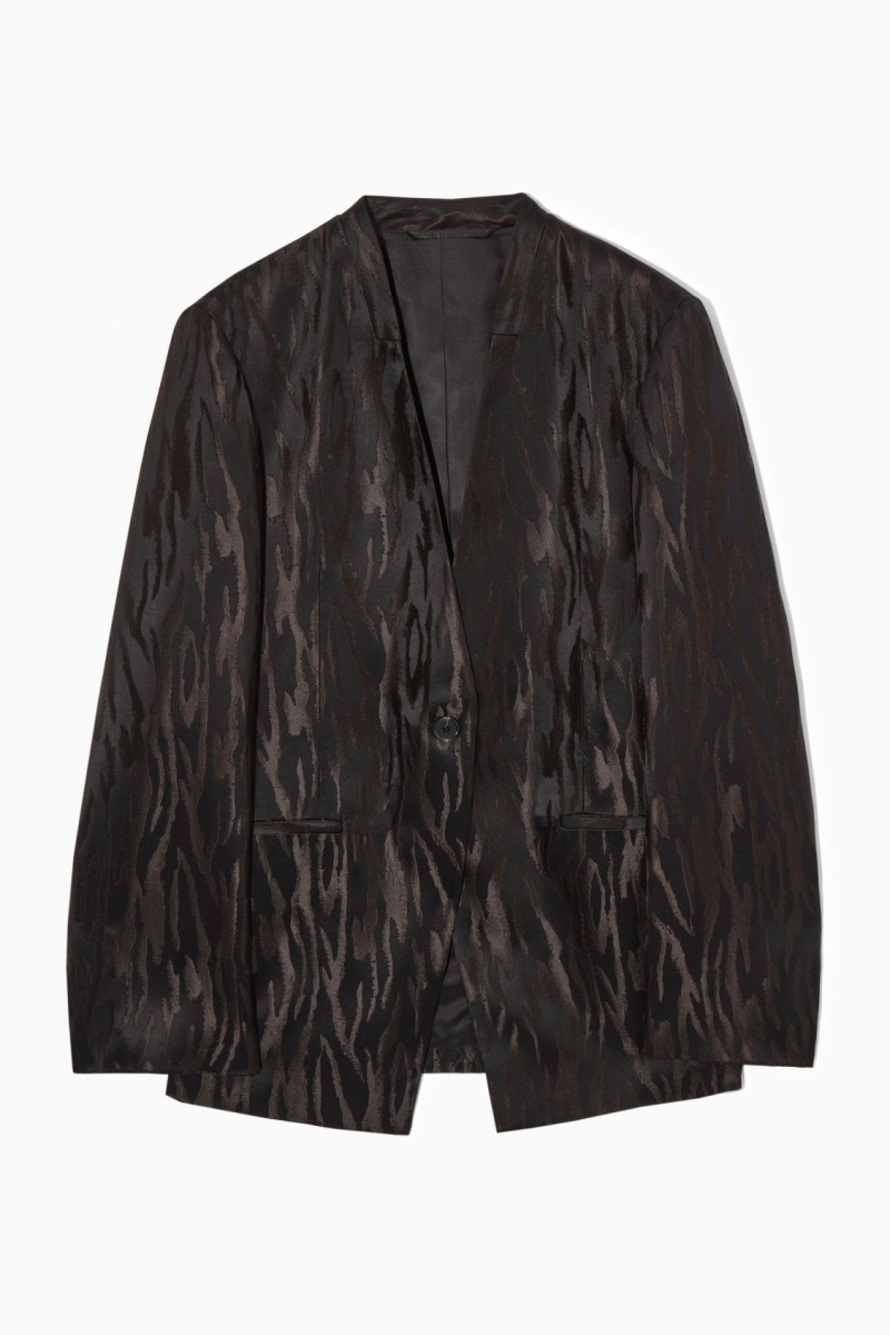 Women's COS Collarless Zebra-Jacquard Blazer Dark Brown / Black NZ-39GDTAUXS