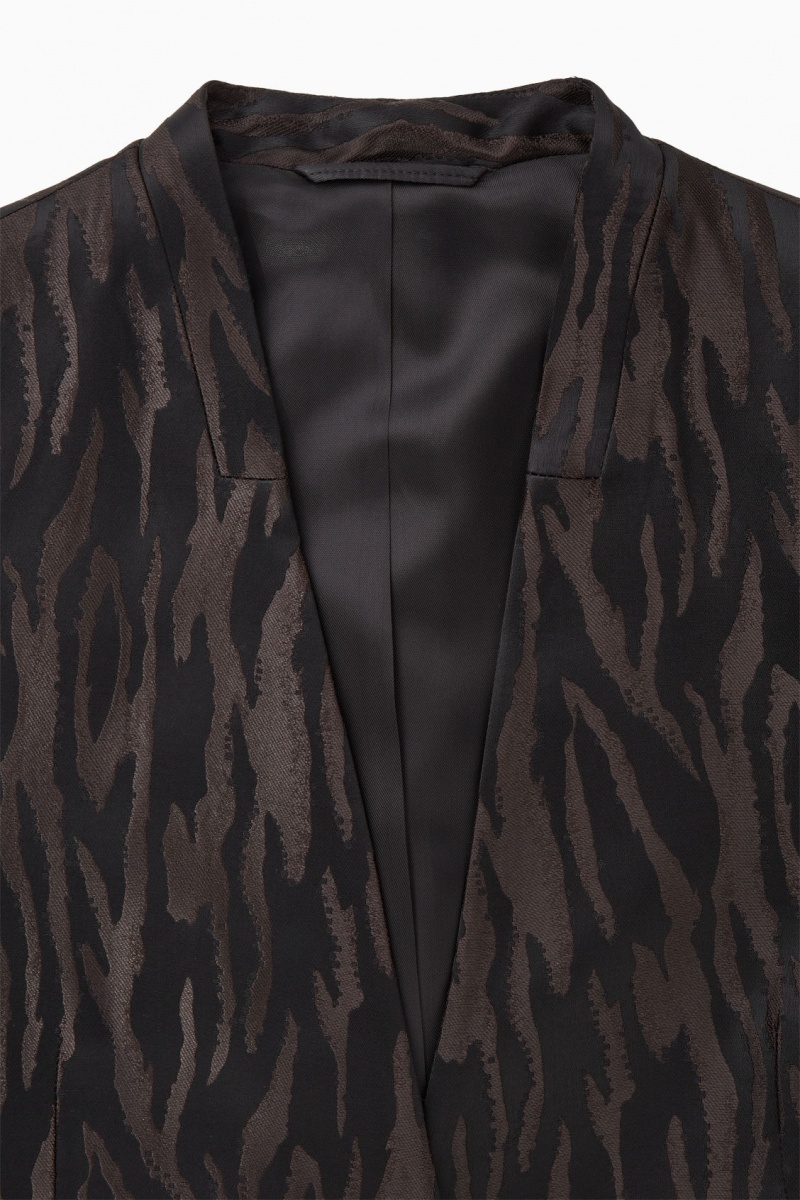 Women's COS Collarless Zebra-Jacquard Blazer Dark Brown / Black NZ-39GDTAUXS