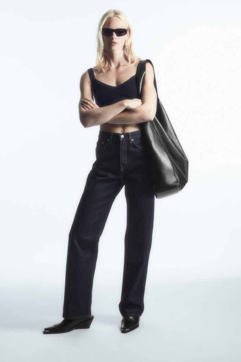 Women's COS Column Straight Jeans Dark Blue NZ-96EROCFQT