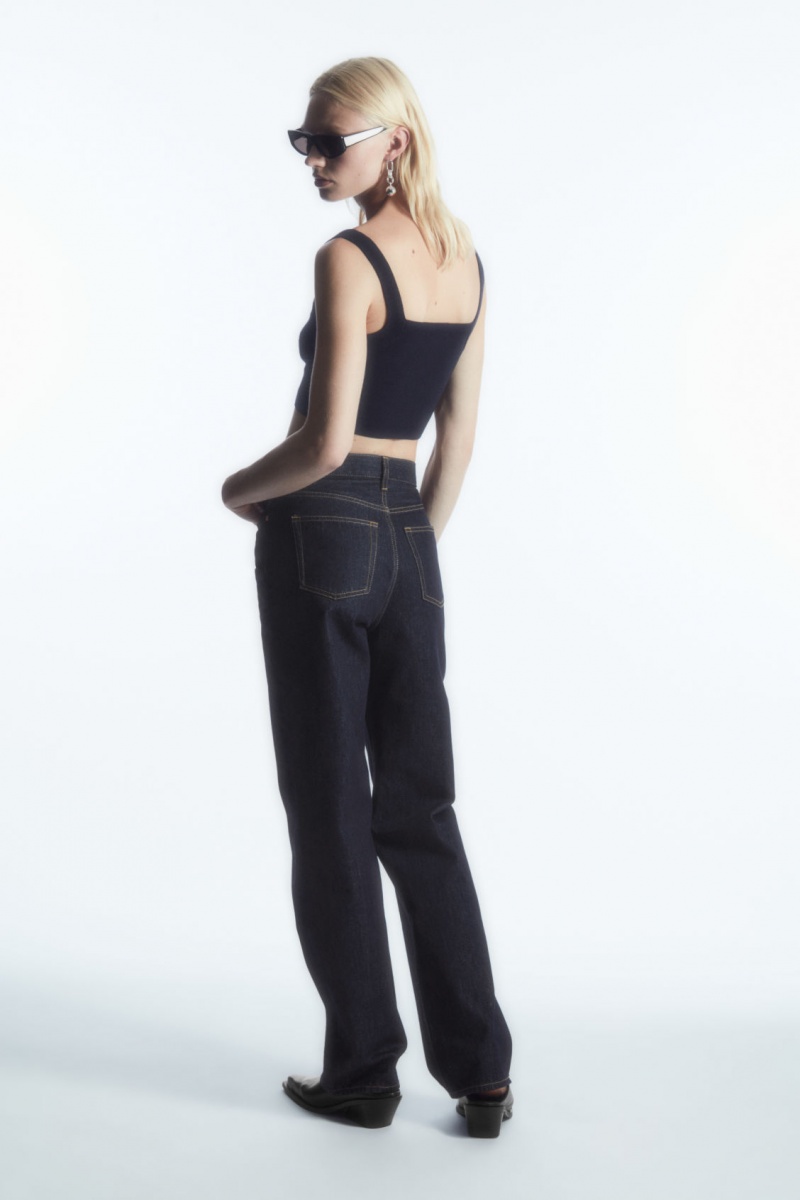 Women's COS Column Straight Jeans Dark Blue NZ-96EROCFQT