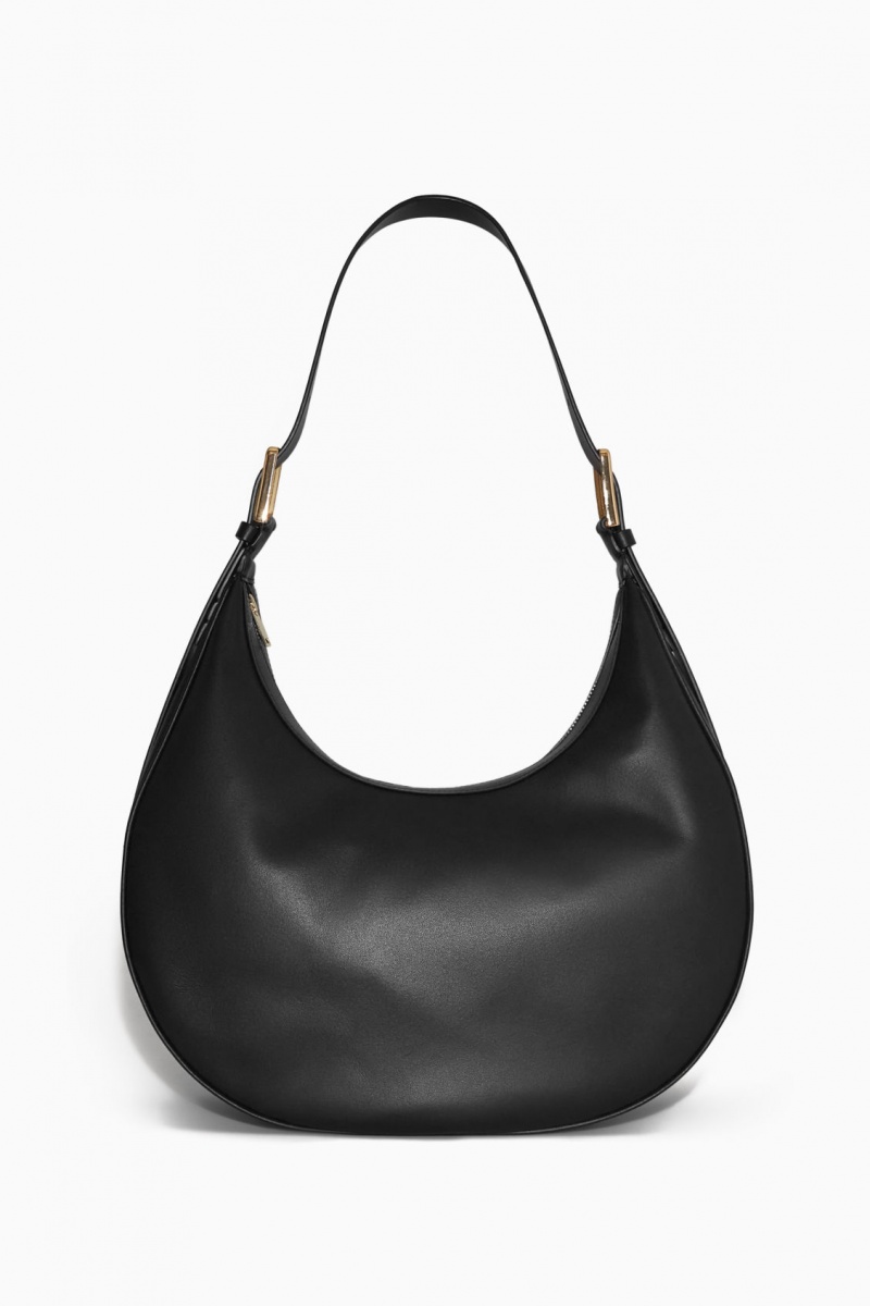 Women's COS Crescent Leather Crossbody Bag Black NZ-45OWZCHXY