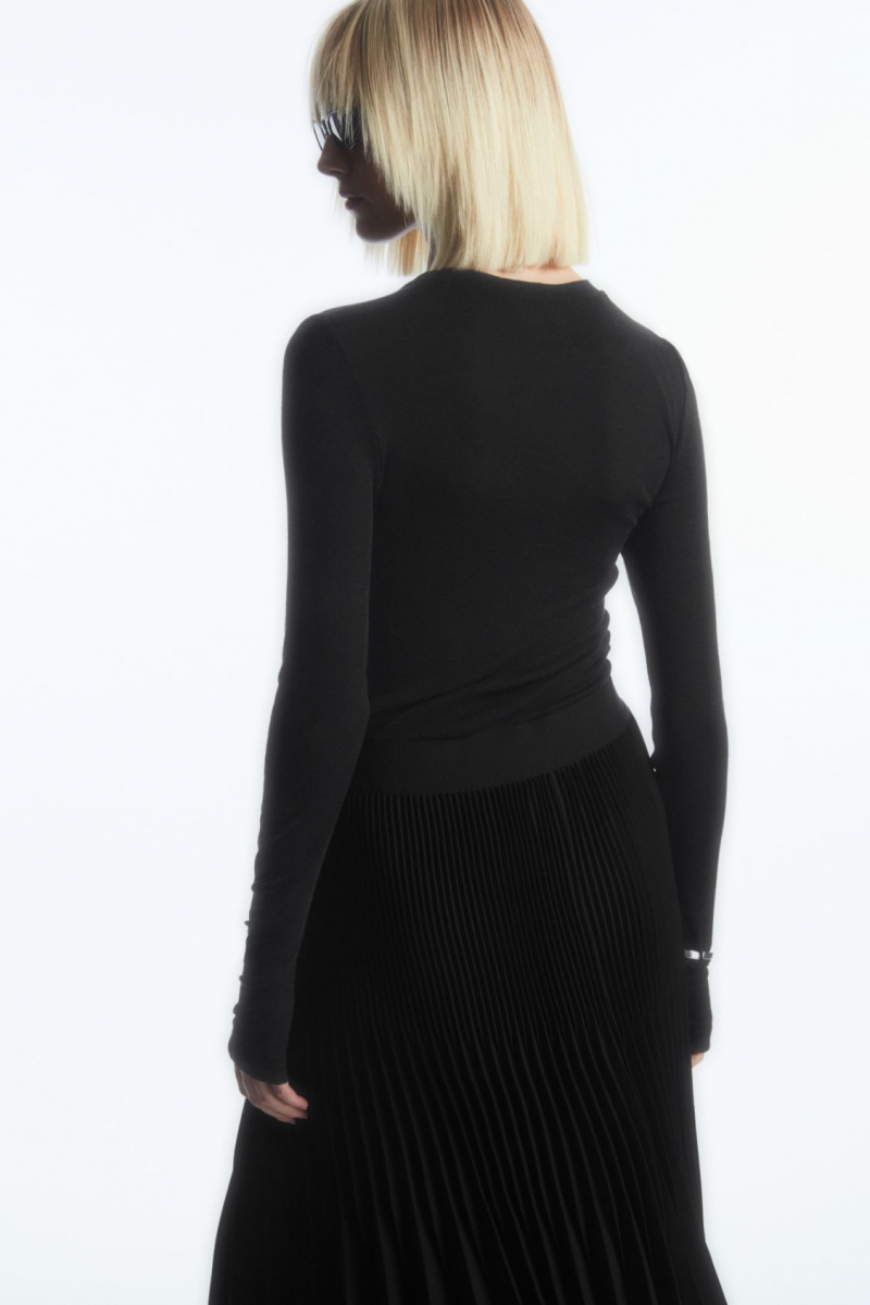 Women's COS Crew-Neck Merino Wool Top Sweaters Black NZ-01JEDMAZK
