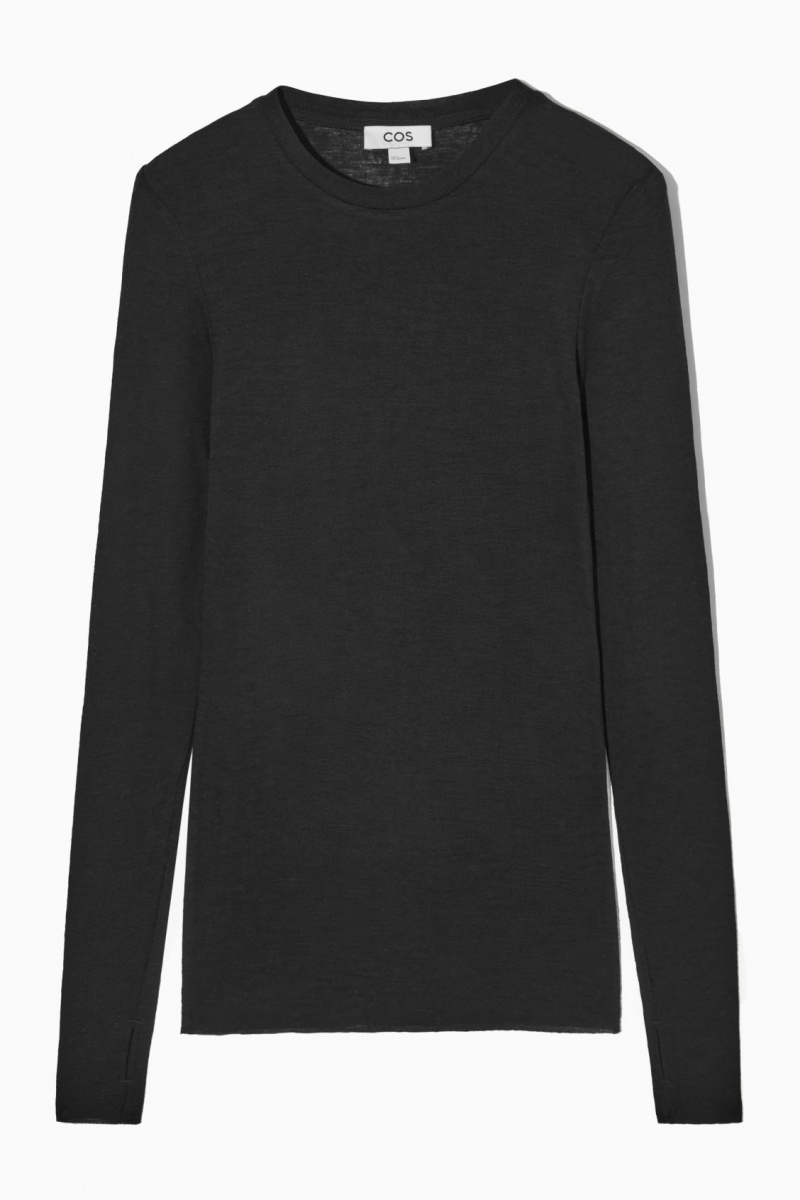 Women's COS Crew-Neck Merino Wool Top Sweaters Black NZ-01JEDMAZK