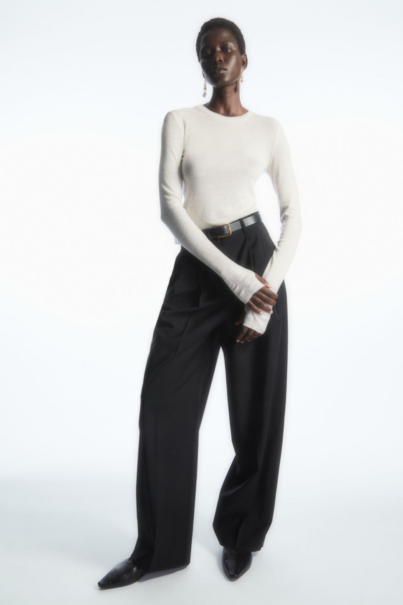 Women's COS Crew-Neck Merino Wool Top Sweaters White NZ-86OLQEXHJ