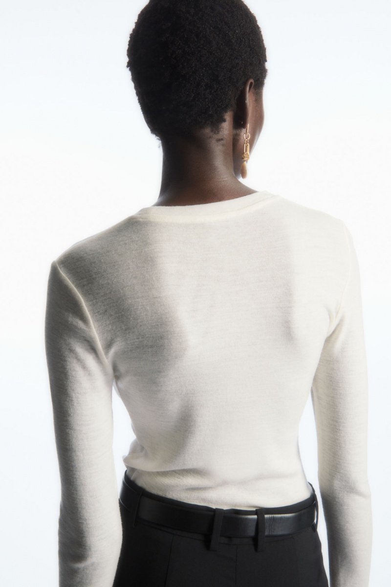 Women's COS Crew-Neck Merino Wool Top Sweaters White NZ-86OLQEXHJ