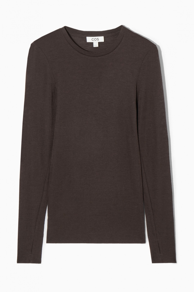 Women's COS Crew-Neck Merino Wool Top Sweaters Dark Brown NZ-06XCPNQID