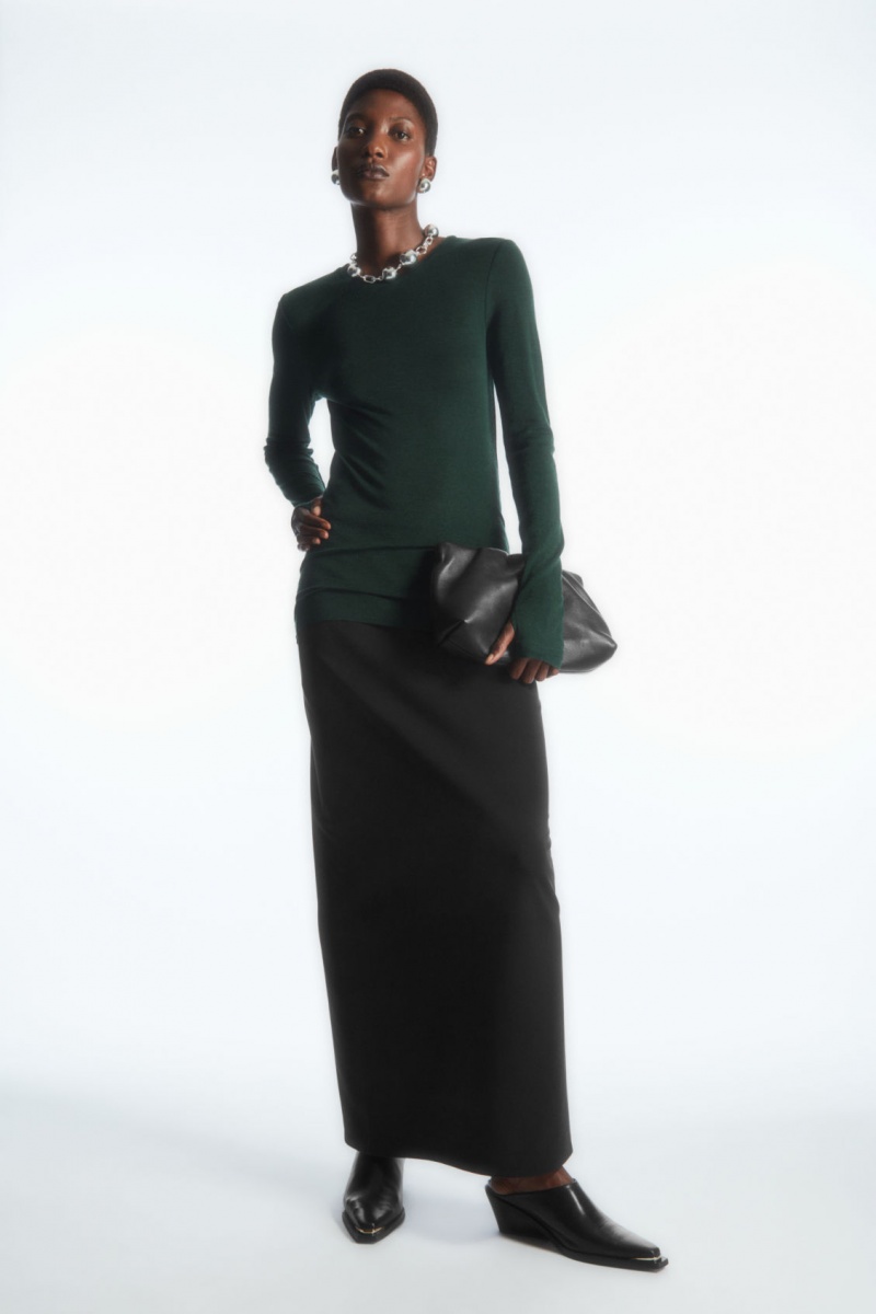 Women's COS Crew-Neck Merino Wool Top Sweaters Dark Green NZ-39NJPBKOE