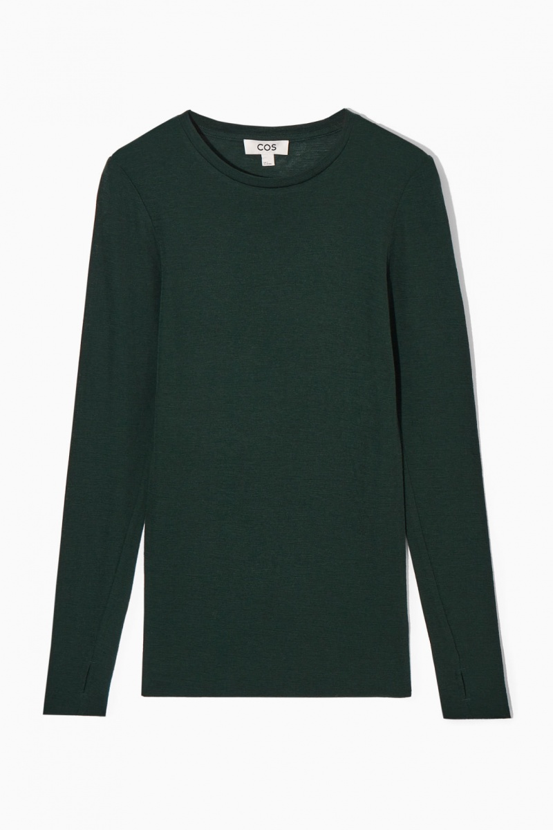 Women's COS Crew-Neck Merino Wool Top Sweaters Dark Green NZ-39NJPBKOE