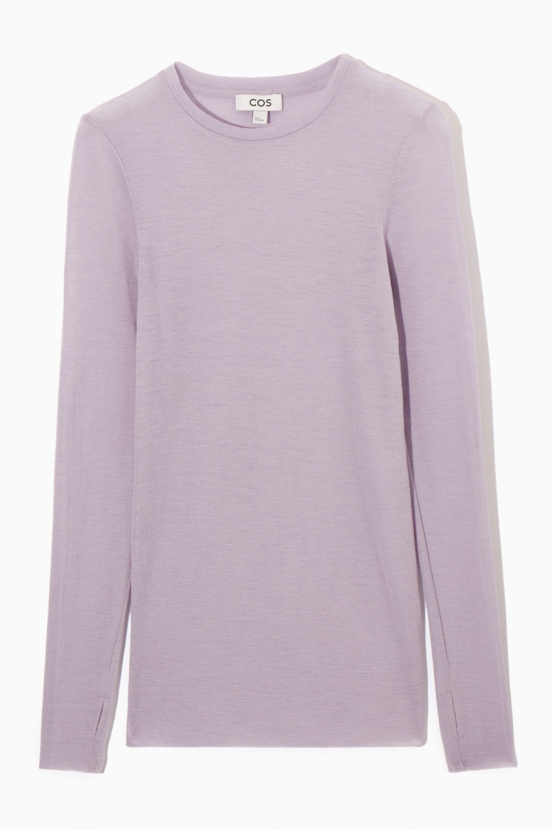 Women's COS Crew-Neck Merino Wool Top Sweaters Purple NZ-25QANSPML