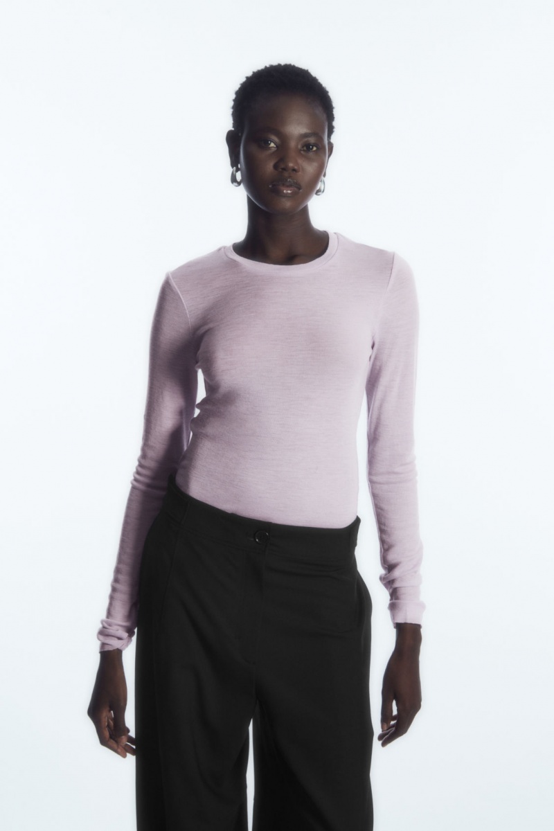 Women\'s COS Crew-Neck Merino Wool Top Sweaters Purple NZ-25QANSPML