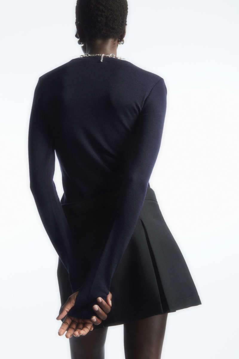 Women's COS Crew-Neck Merino Wool Top Sweaters Navy NZ-46QTIKOYG