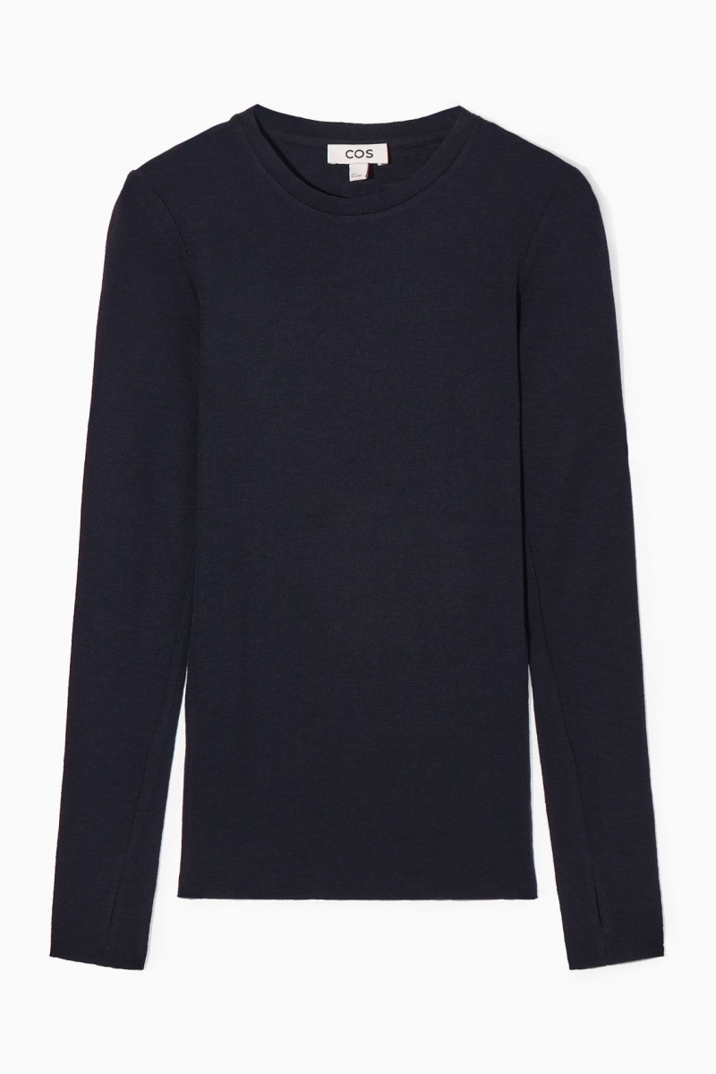 Women's COS Crew-Neck Merino Wool Top Sweaters Navy NZ-46QTIKOYG