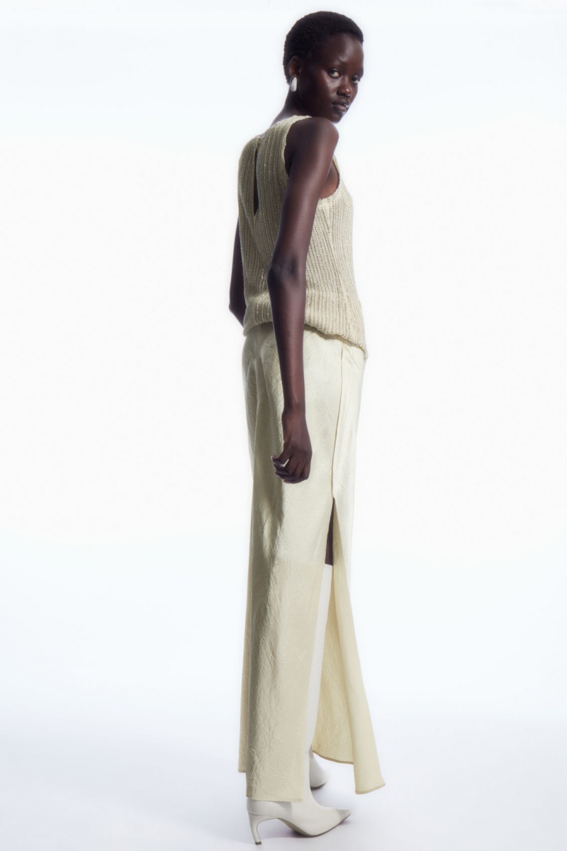 Women's COS Crinkled-Satin Maxi Skirt Cream NZ-19SXUAIFR