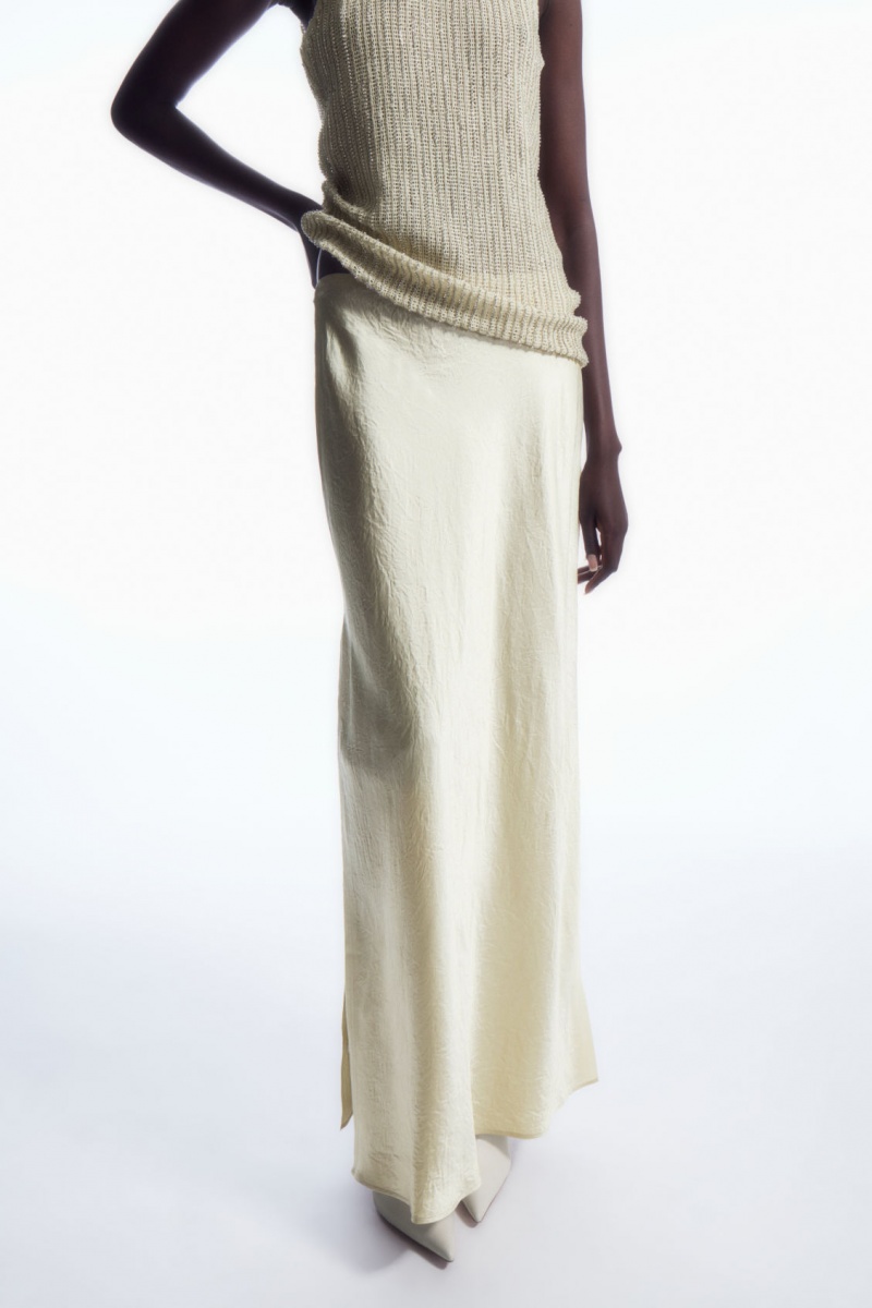 Women's COS Crinkled-Satin Maxi Skirt Cream NZ-19SXUAIFR
