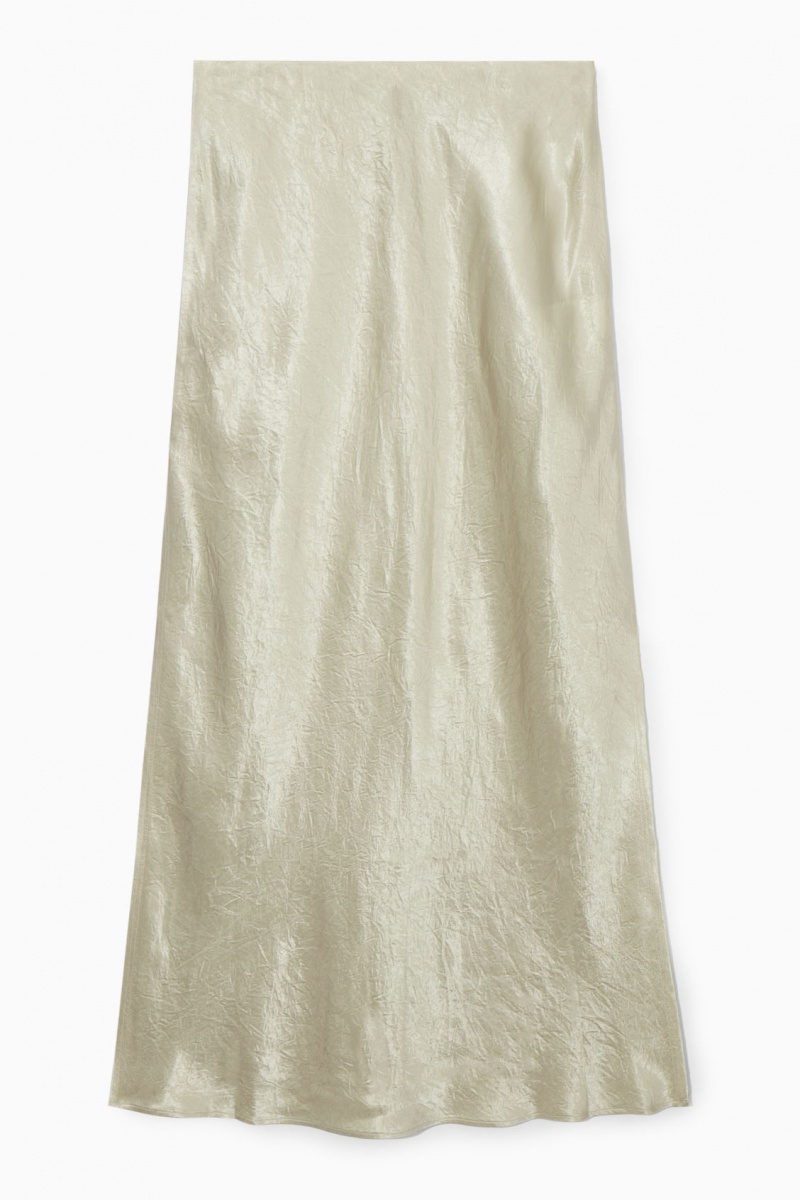 Women's COS Crinkled-Satin Maxi Skirt Cream NZ-19SXUAIFR