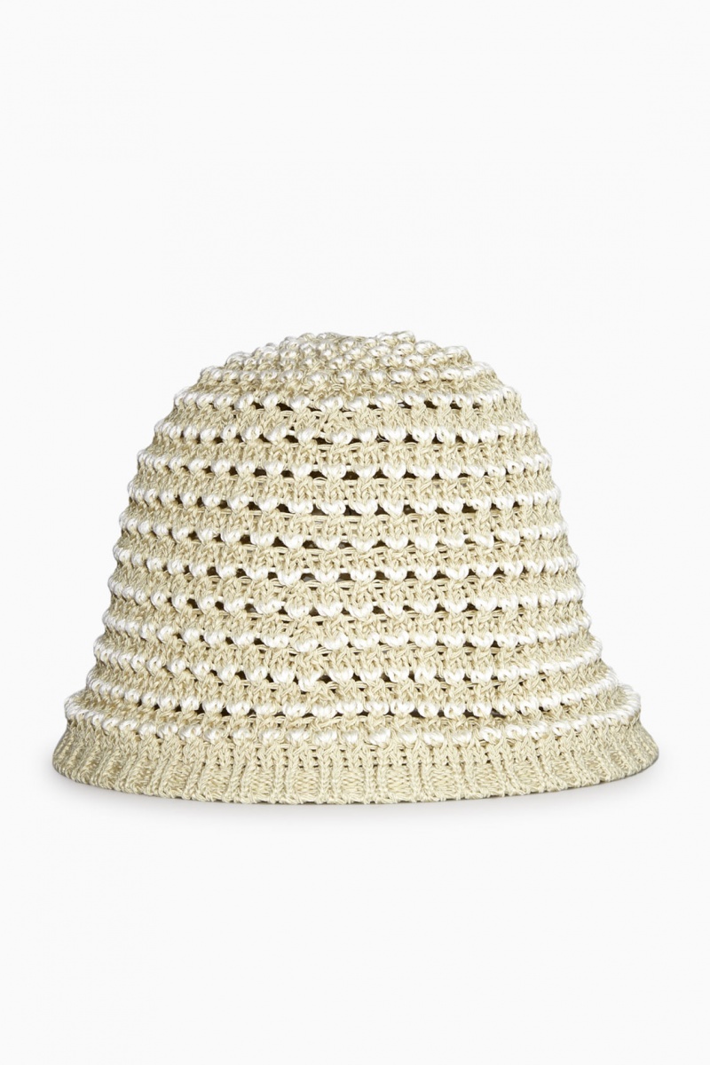 Women's COS Crochet Bucket Hats Light Beige / White NZ-72VFMSPEH