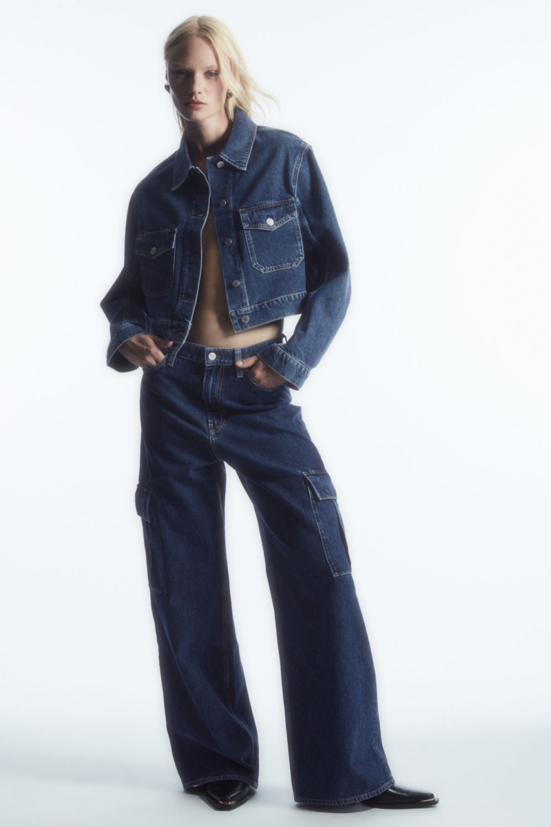 Women's COS Cropped Denim Jackets Blue NZ-73EMGVORU
