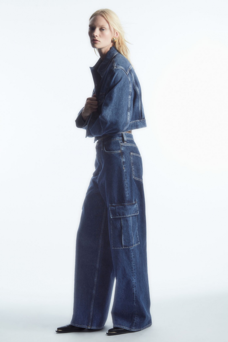 Women's COS Cropped Denim Jackets Blue NZ-73EMGVORU