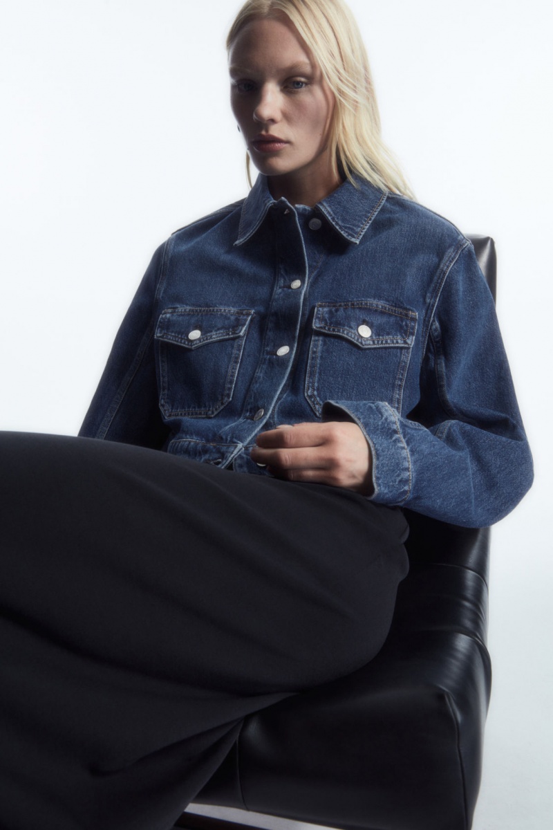 Women's COS Cropped Denim Jackets Blue NZ-73EMGVORU