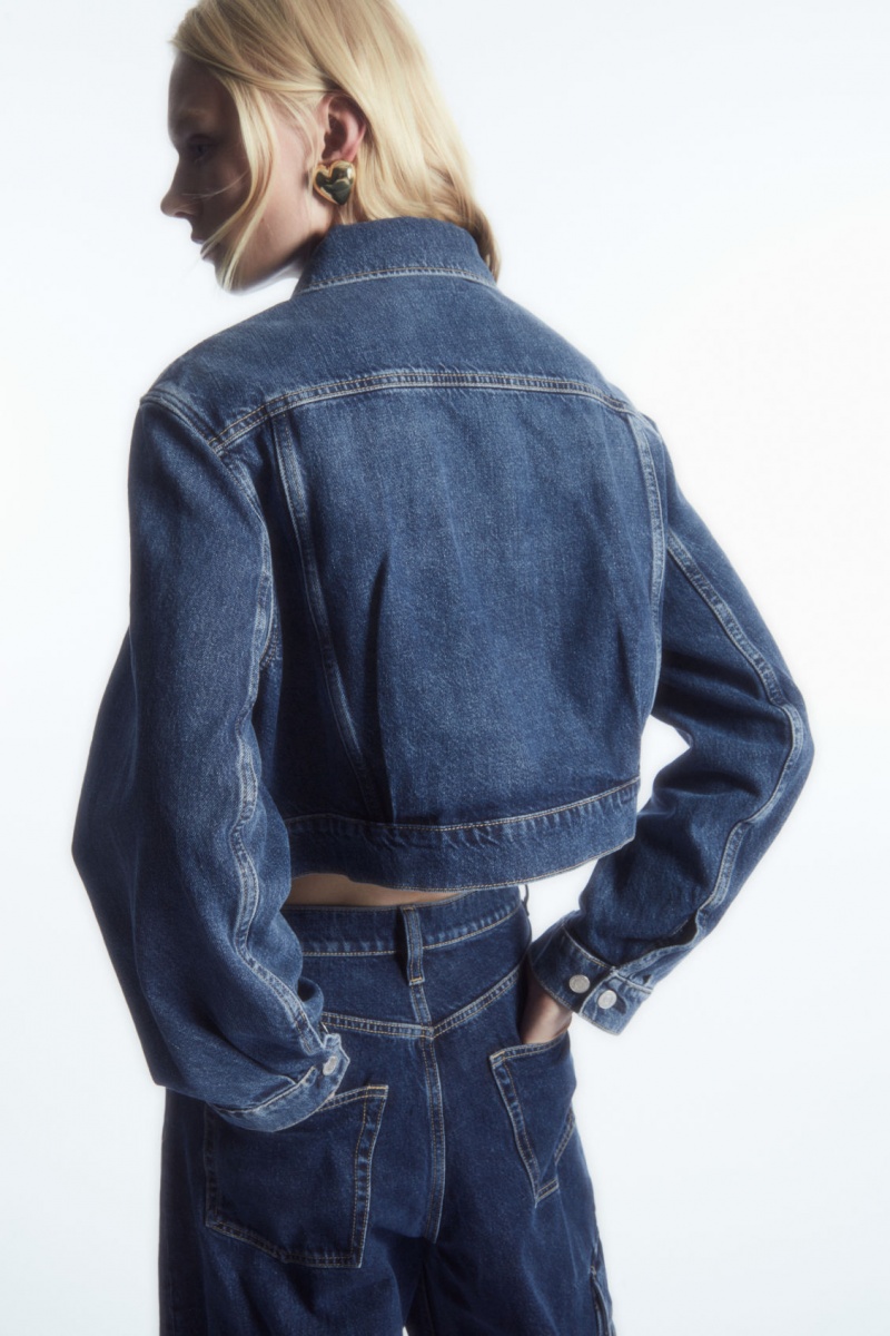 Women's COS Cropped Denim Jackets Blue NZ-73EMGVORU
