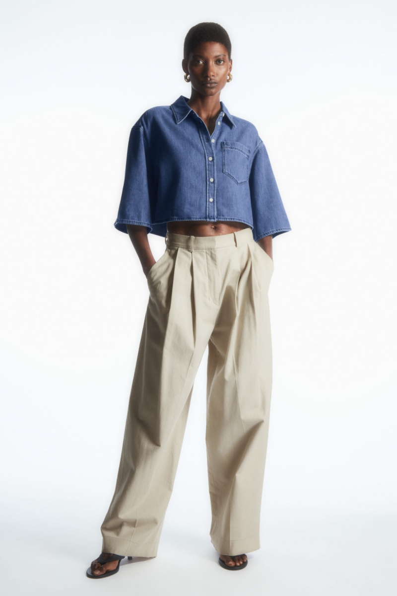 Women's COS Cropped Denim Shirts Blue NZ-57OBXAUZF