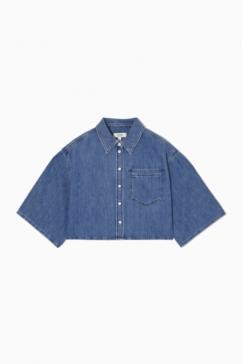 Women's COS Cropped Denim Shirts Blue NZ-57OBXAUZF