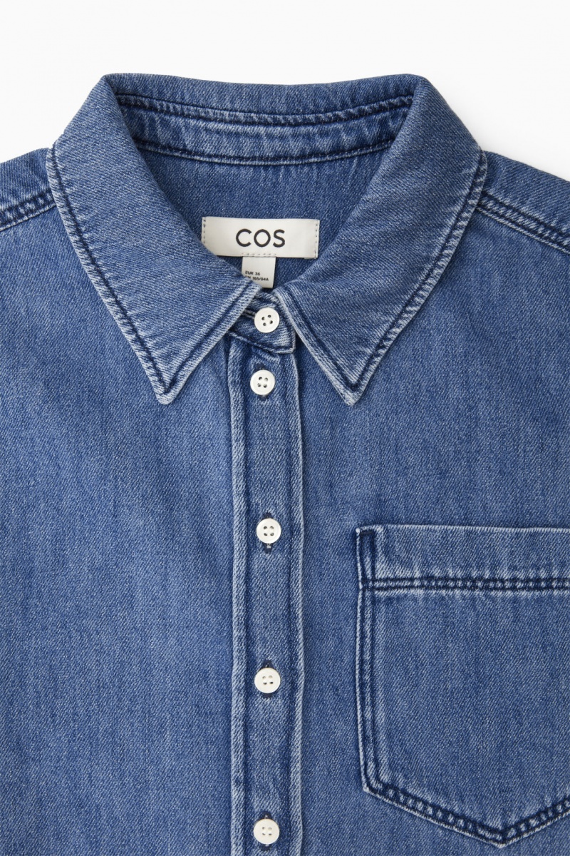 Women's COS Cropped Denim Shirts Blue NZ-57OBXAUZF