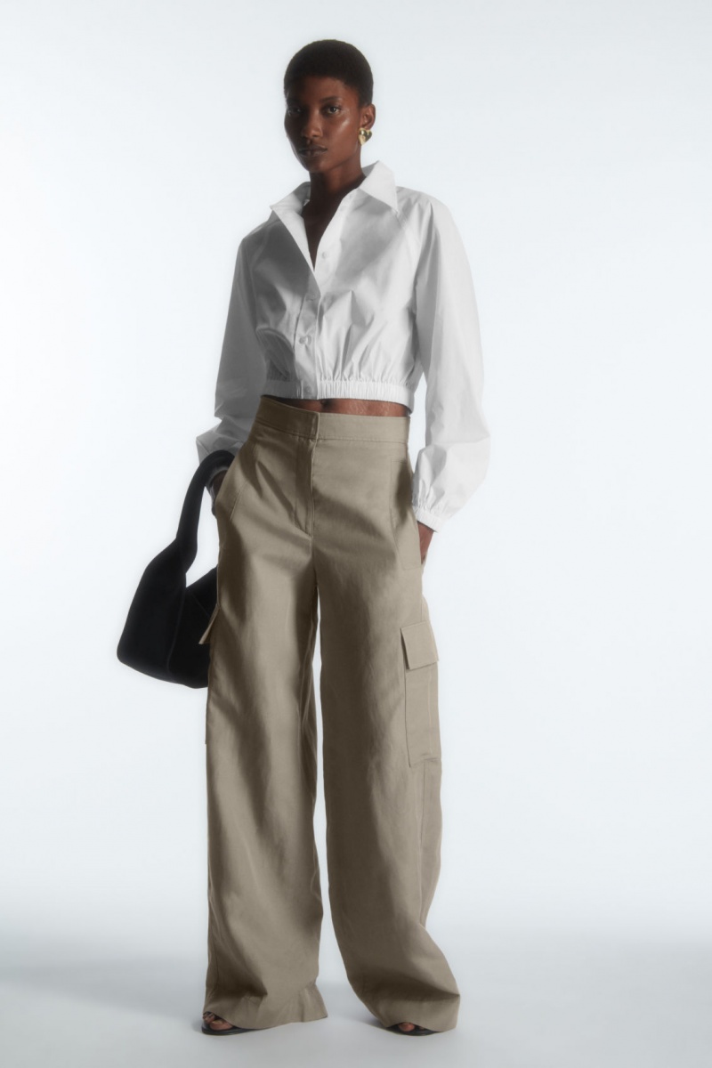 Women's COS Cropped Elasticated Shirts White NZ-78HBSVERX