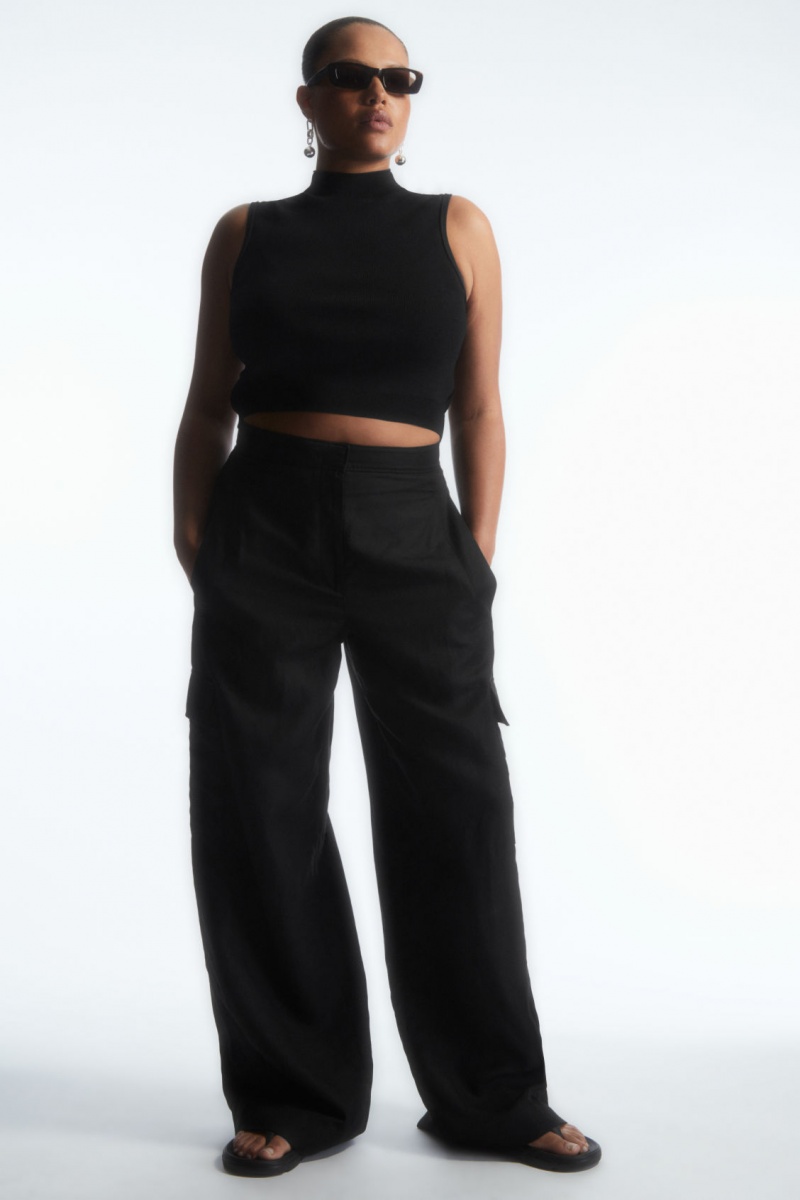 Women's COS Cropped Knitted Sleeveless Tops Black NZ-25KHOAENI