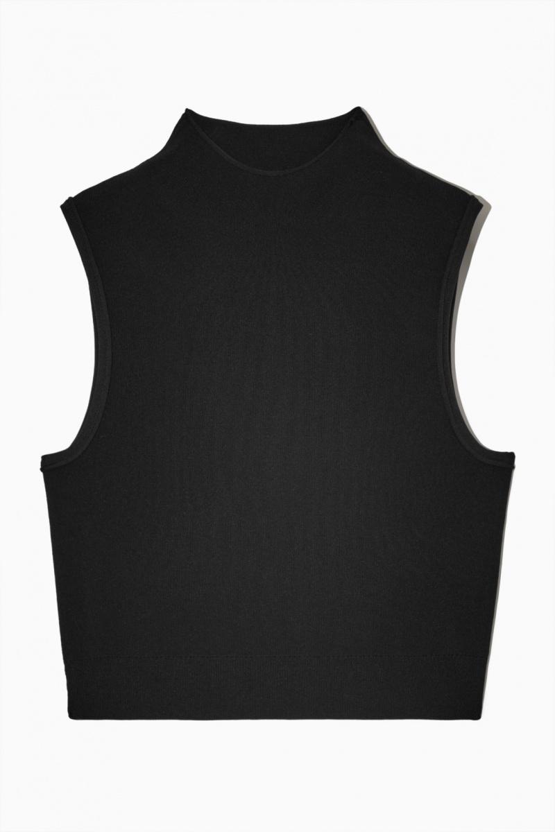 Women's COS Cropped Knitted Sleeveless Tops Black NZ-25KHOAENI
