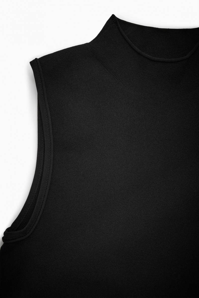 Women's COS Cropped Knitted Sleeveless Tops Black NZ-25KHOAENI