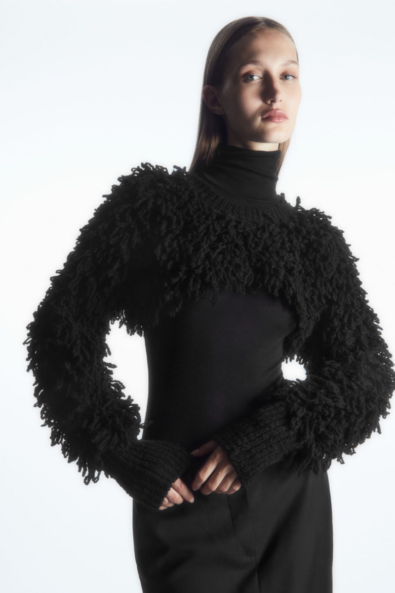 Women's COS Cropped Loop-Knit Wool Hybrid Sweaters Black NZ-17CAQUPJW