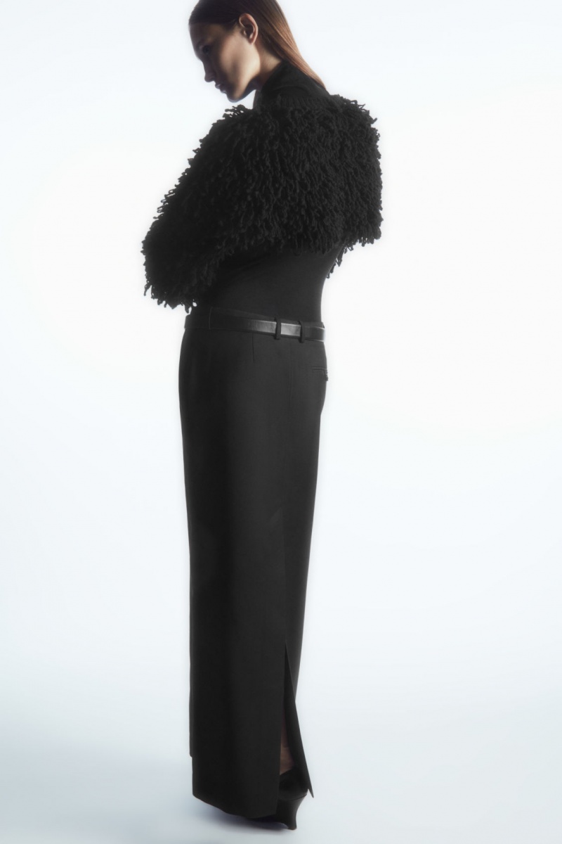 Women's COS Cropped Loop-Knit Wool Hybrid Sweaters Black NZ-17CAQUPJW