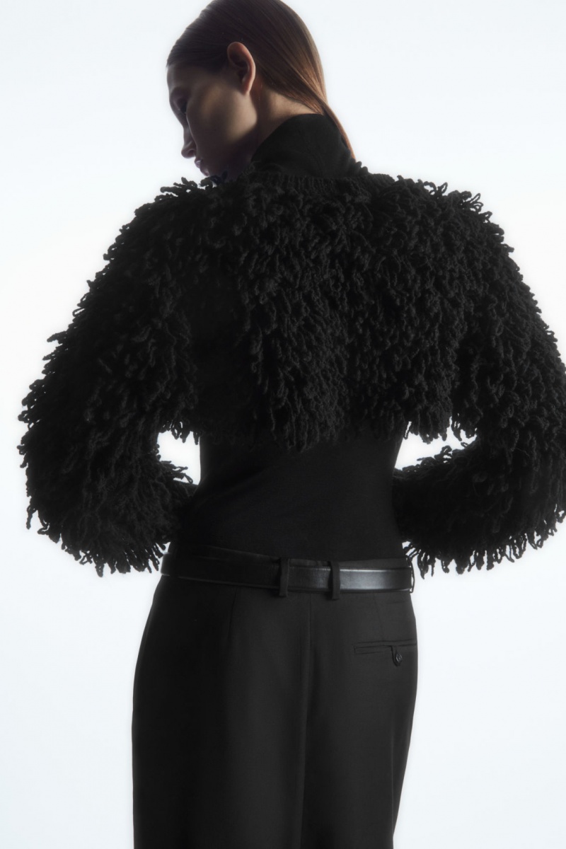 Women's COS Cropped Loop-Knit Wool Hybrid Sweaters Black NZ-17CAQUPJW