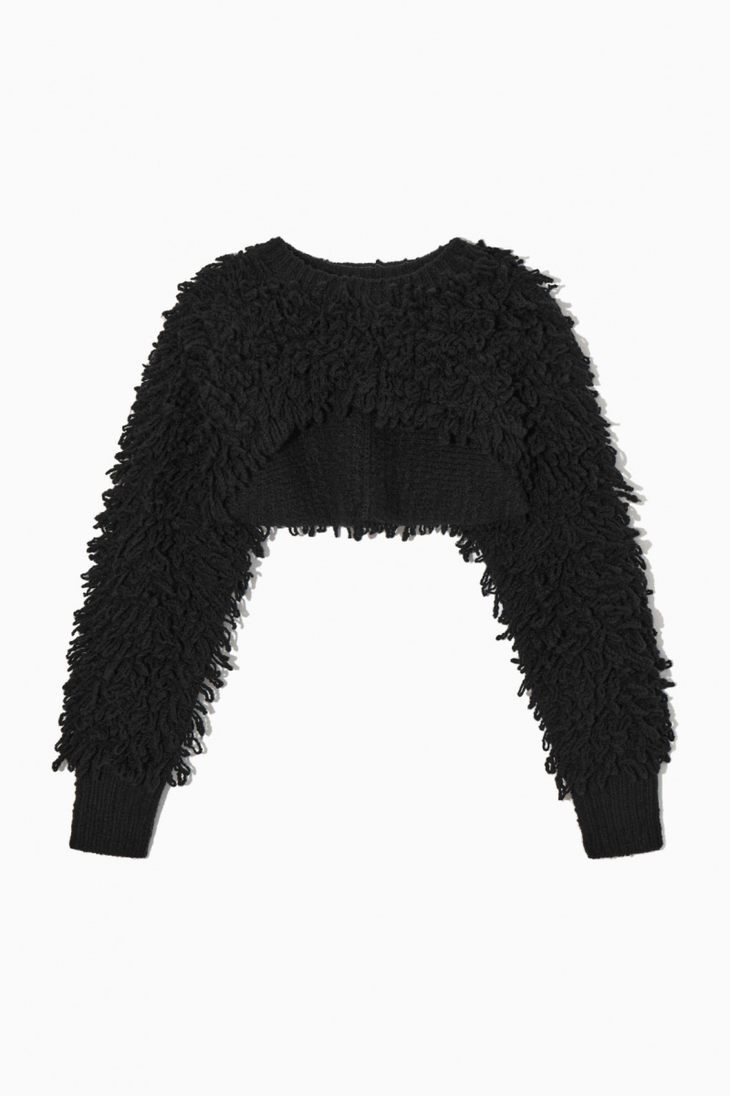 Women's COS Cropped Loop-Knit Wool Hybrid Sweaters Black NZ-17CAQUPJW
