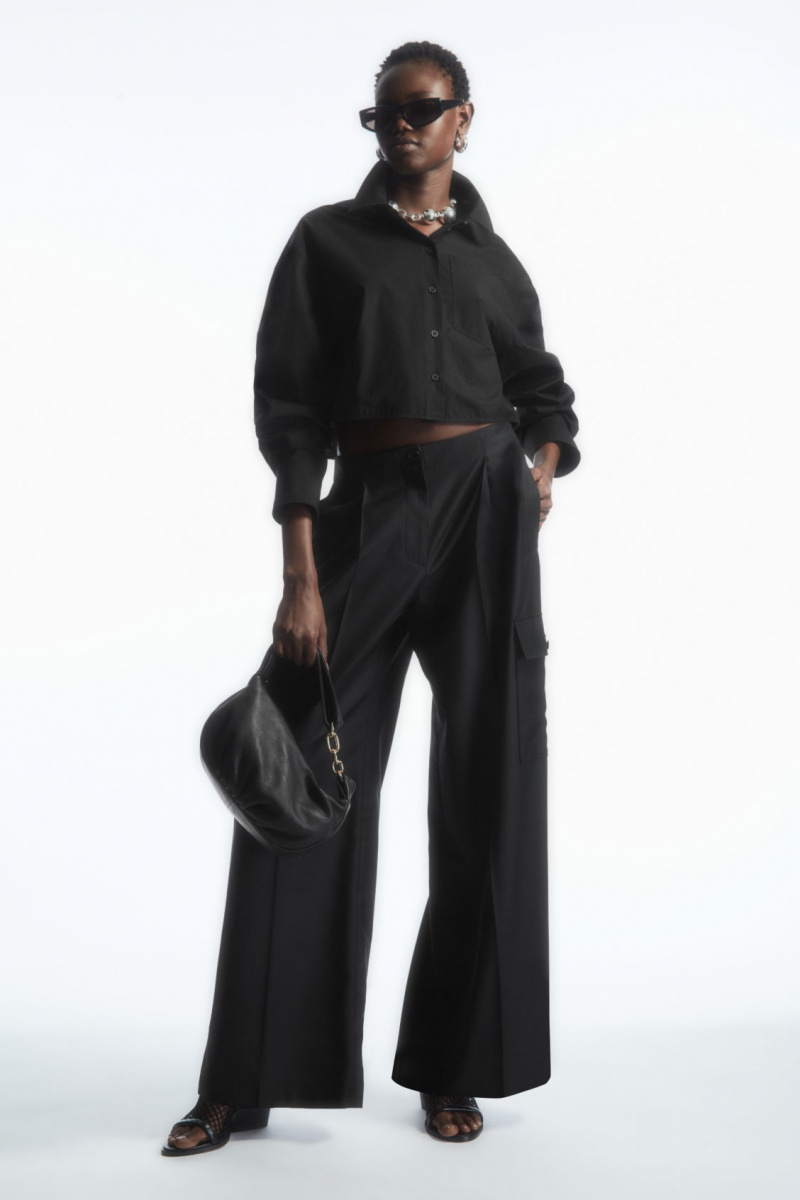 Women's COS Cropped Poplin Shirts Black NZ-39MXOQVZA