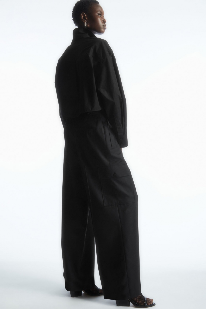 Women's COS Cropped Poplin Shirts Black NZ-39MXOQVZA