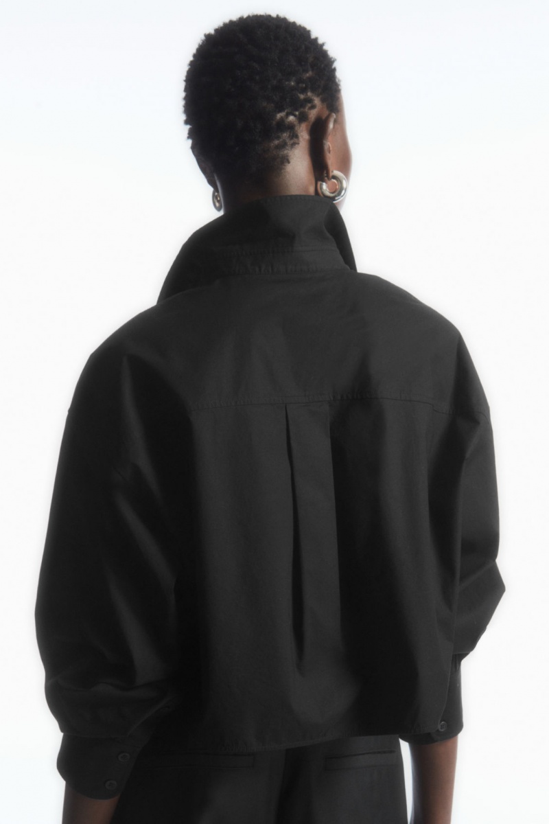 Women's COS Cropped Poplin Shirts Black NZ-39MXOQVZA