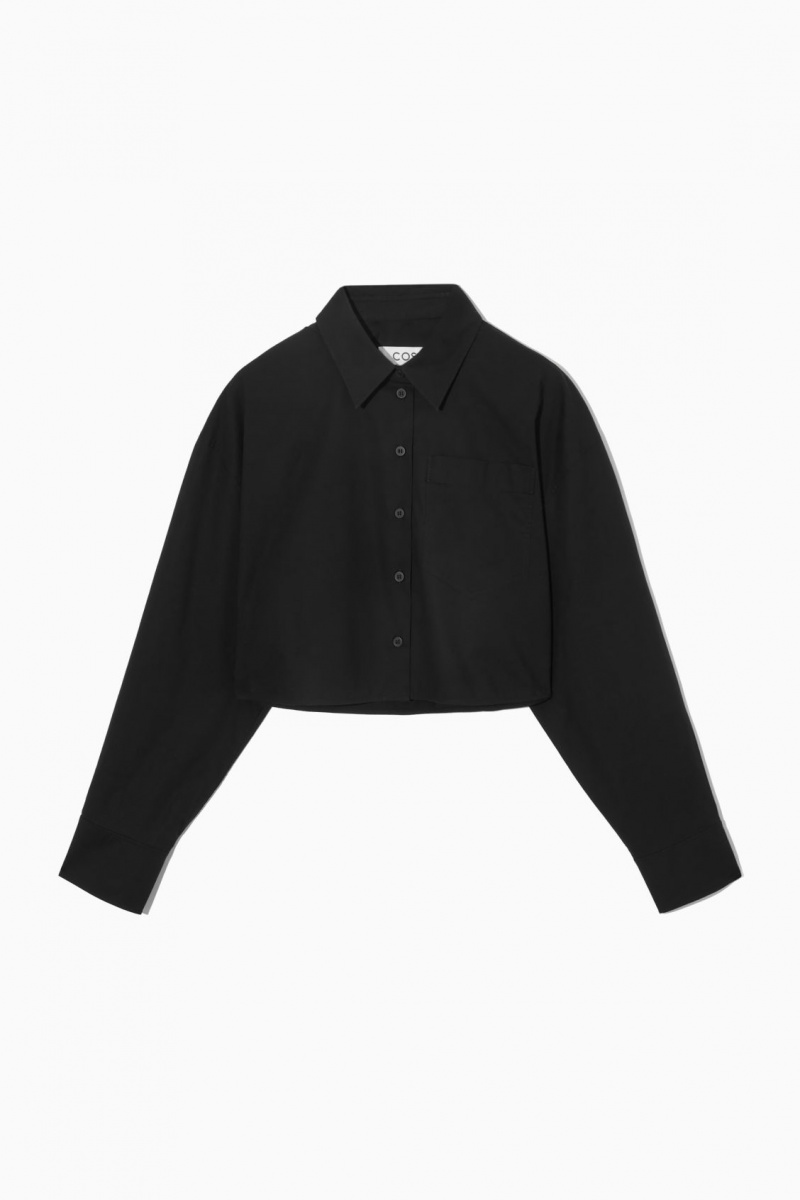 Women's COS Cropped Poplin Shirts Black NZ-39MXOQVZA