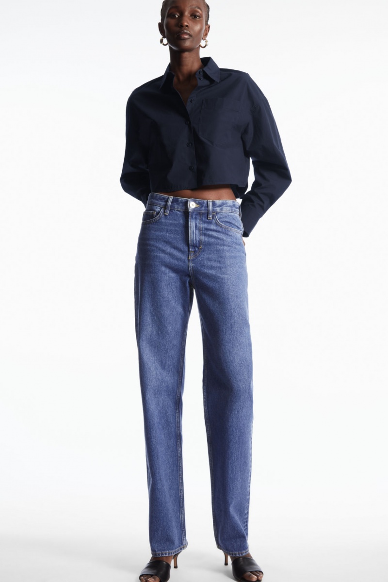 Women's COS Cropped Poplin Shirts Navy NZ-30MEVNXOU