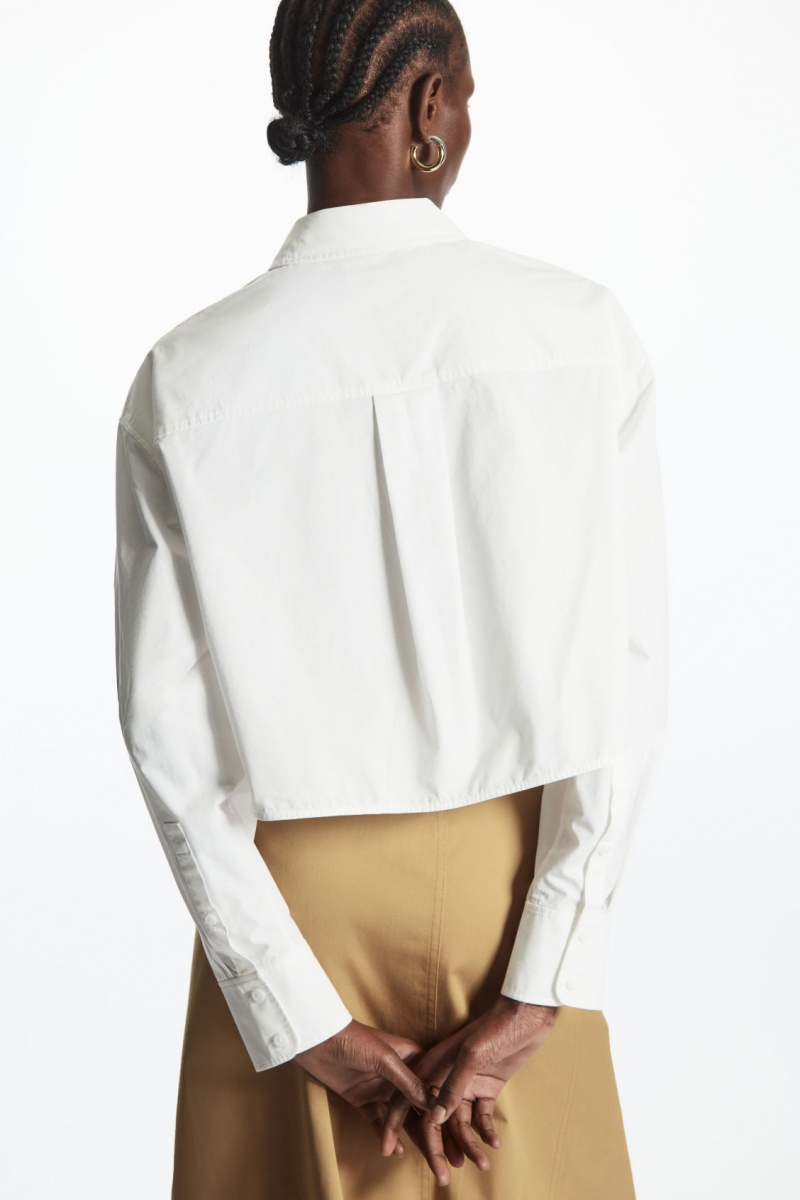 Women's COS Cropped Poplin Shirts White NZ-39PVOXFYL