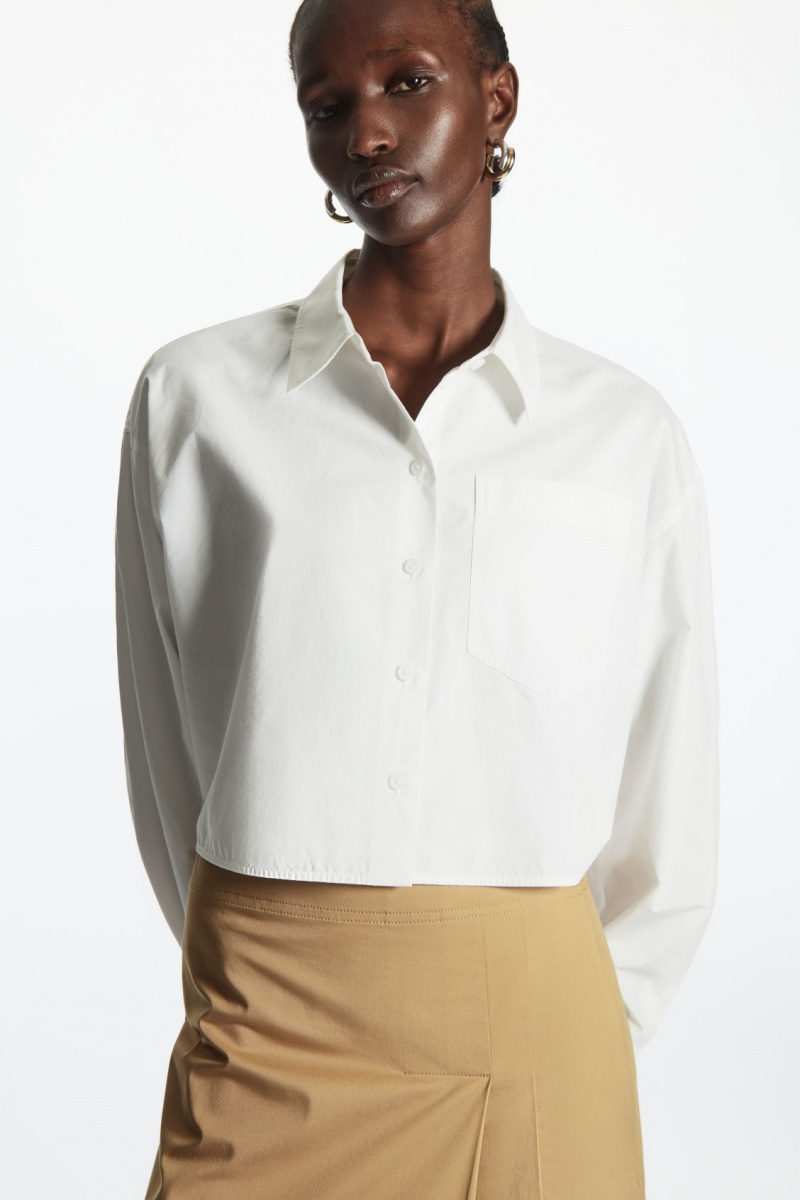 Women\'s COS Cropped Poplin Shirts White NZ-39PVOXFYL